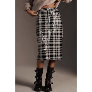 Anthropologie Pilcro Midi Skirt sz 8 Sequin Houndstooth Plaid Maximalist EUC